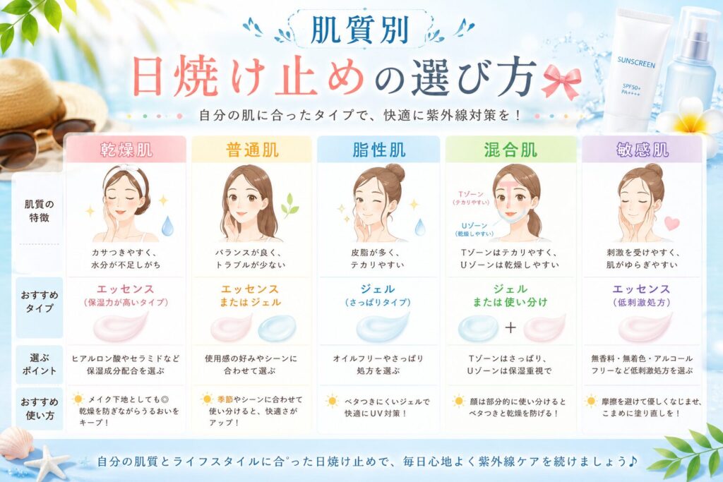 肌質別｜日焼け止めの選び方🎀