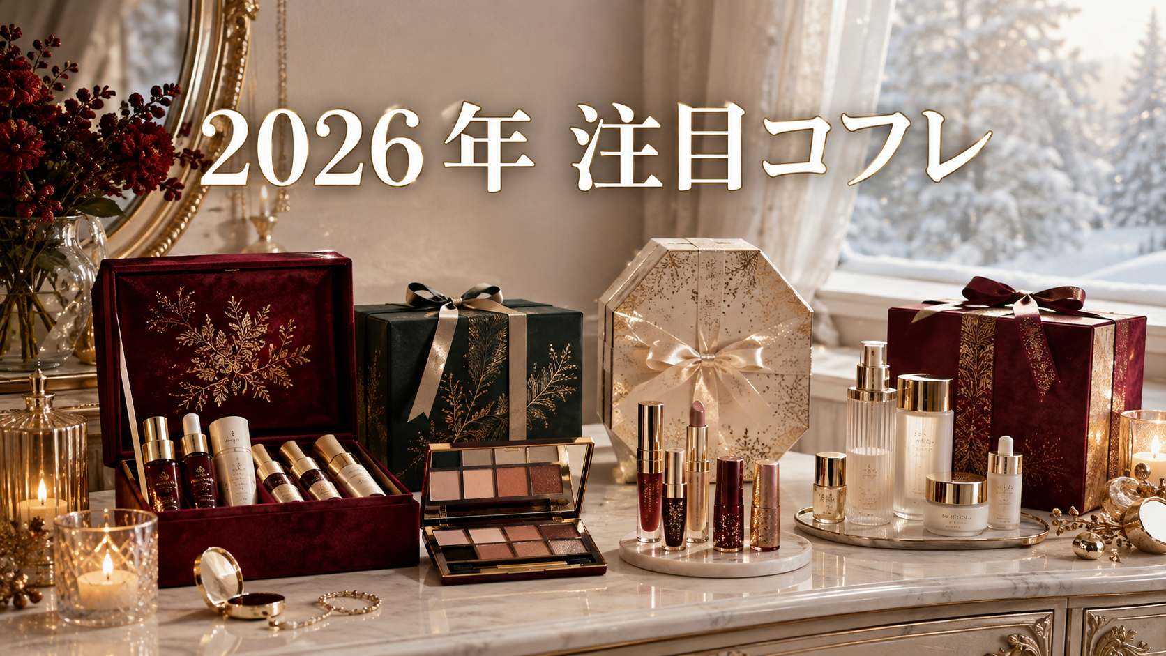 雪景色のドレッサーに並ぶ2026年の注目クリスマスコフレ