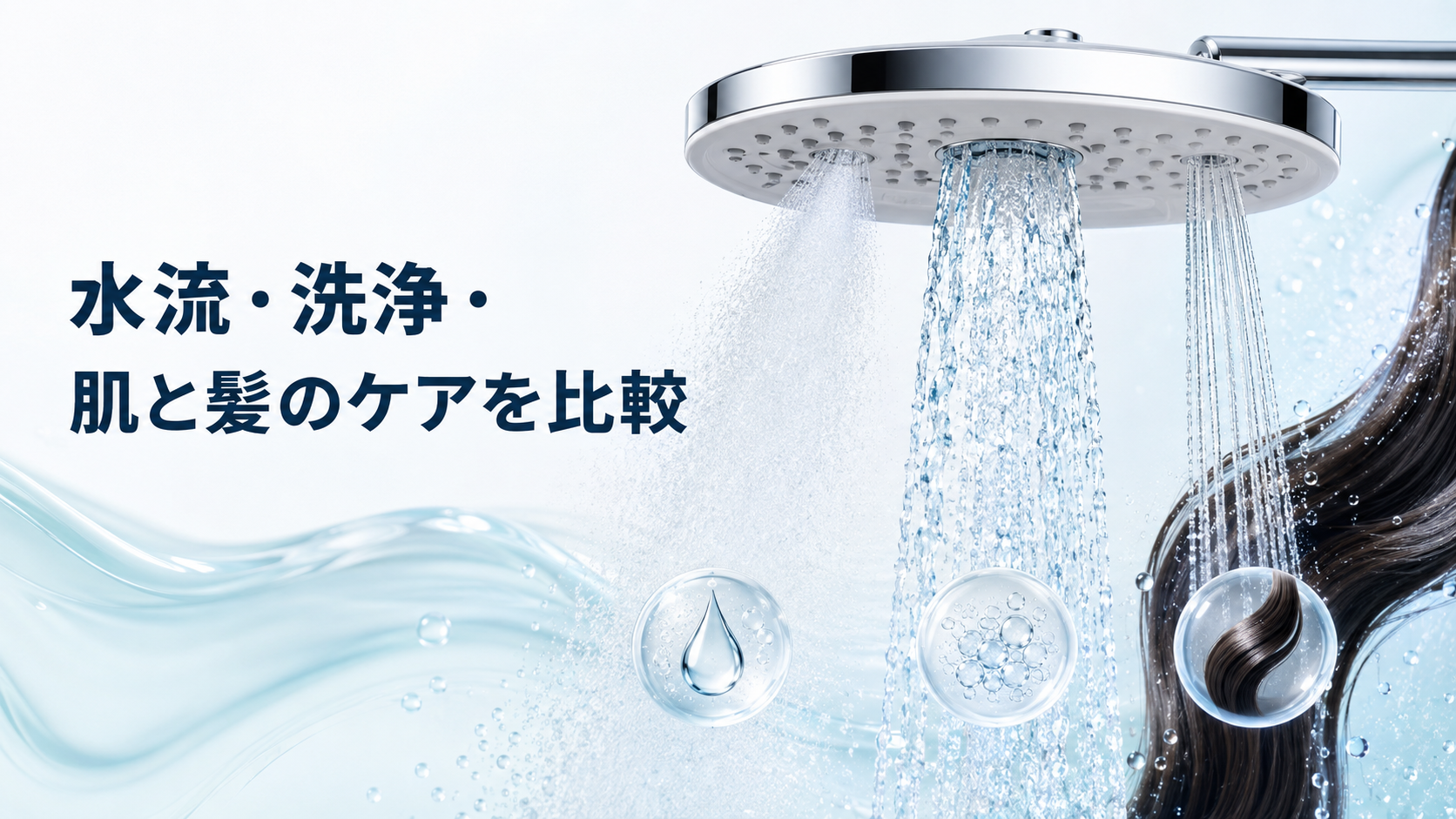 顔と頭皮に使うシャワー水流の違いを比較するイメージ