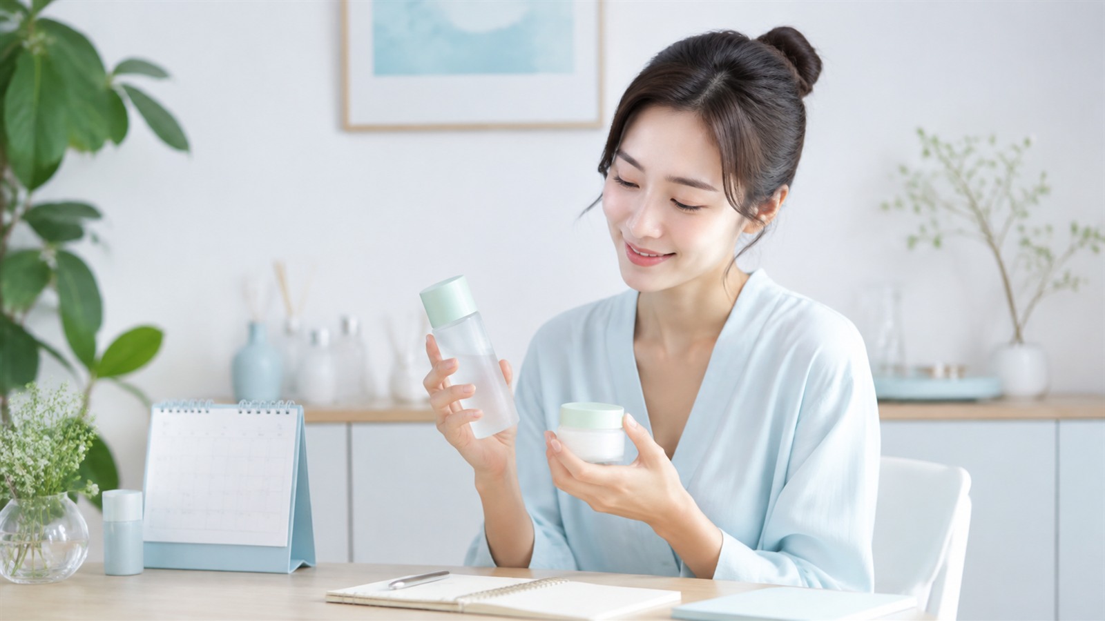 化粧水の量とスキンケア習慣を見直す女性