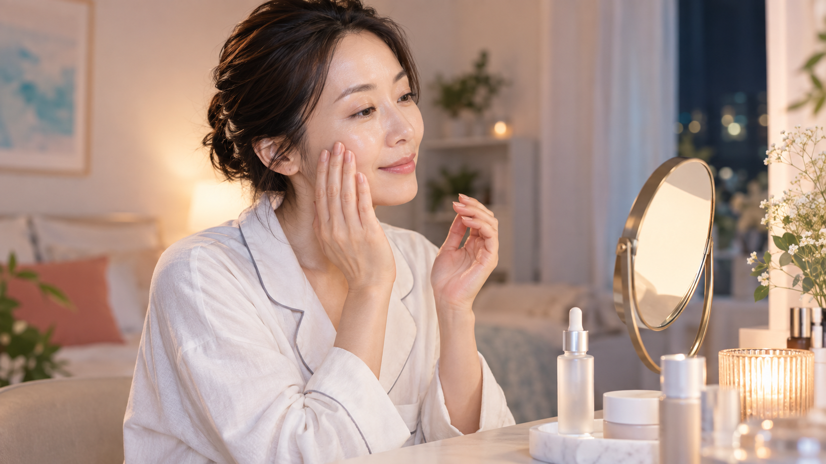 ニードル美容液が自分に合うかチェックするスキンケアのイメージ