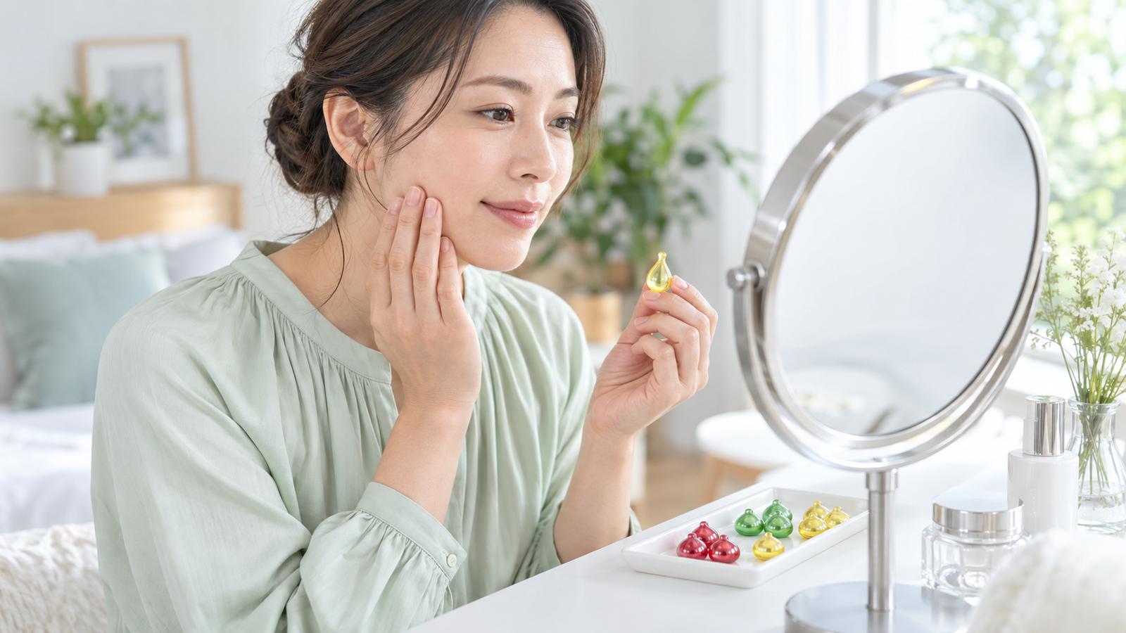 my's美容液でシミが消えるか確認する女性のイメージ