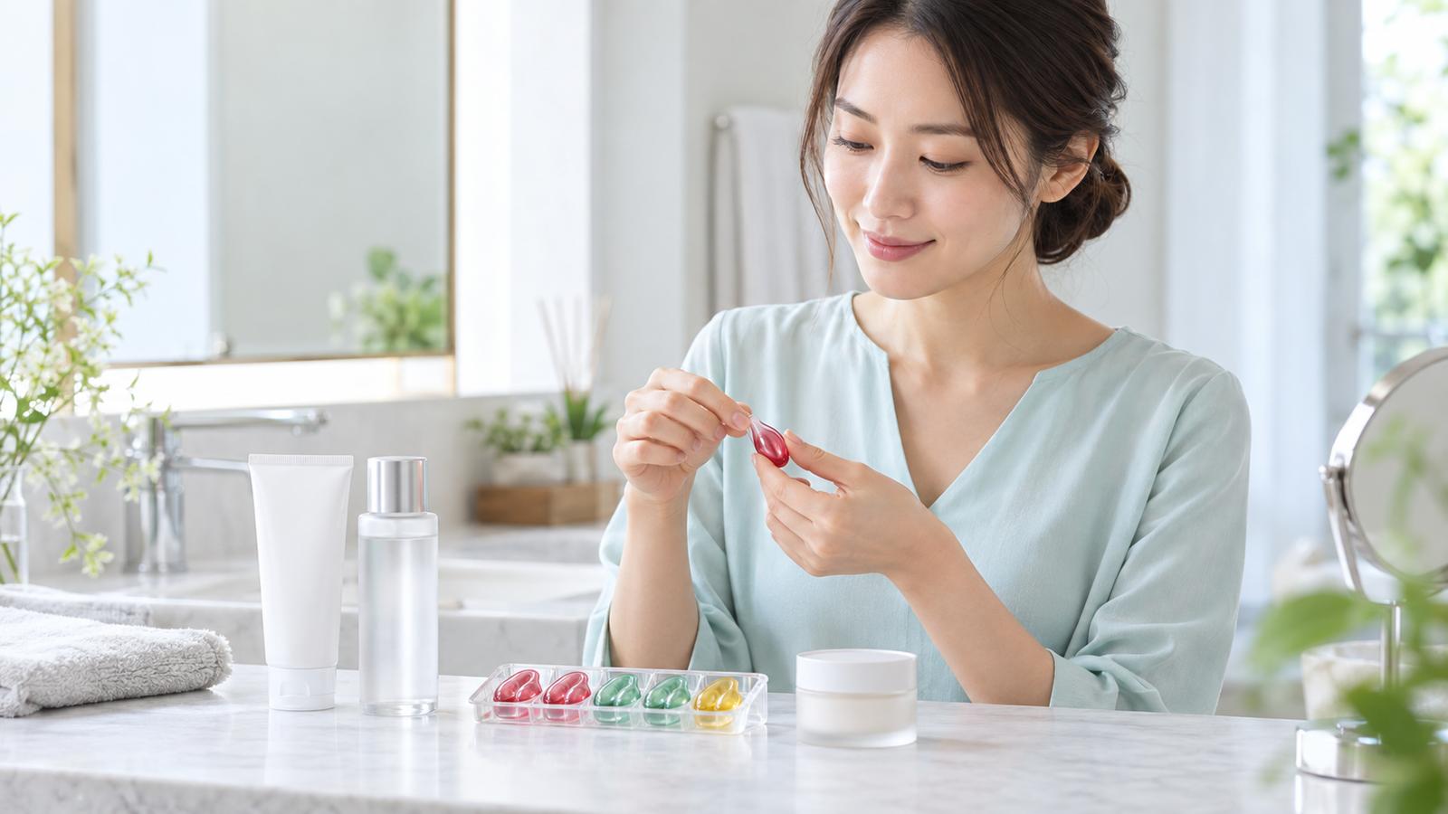 my'sのカプセル美容液を正しい順番で使う女性のイメージ