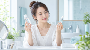 美容液と化粧水の違いを比較する30代女性