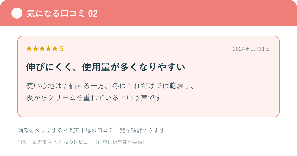 使用量と冬の乾燥が気になった楽天口コミの要約画像
