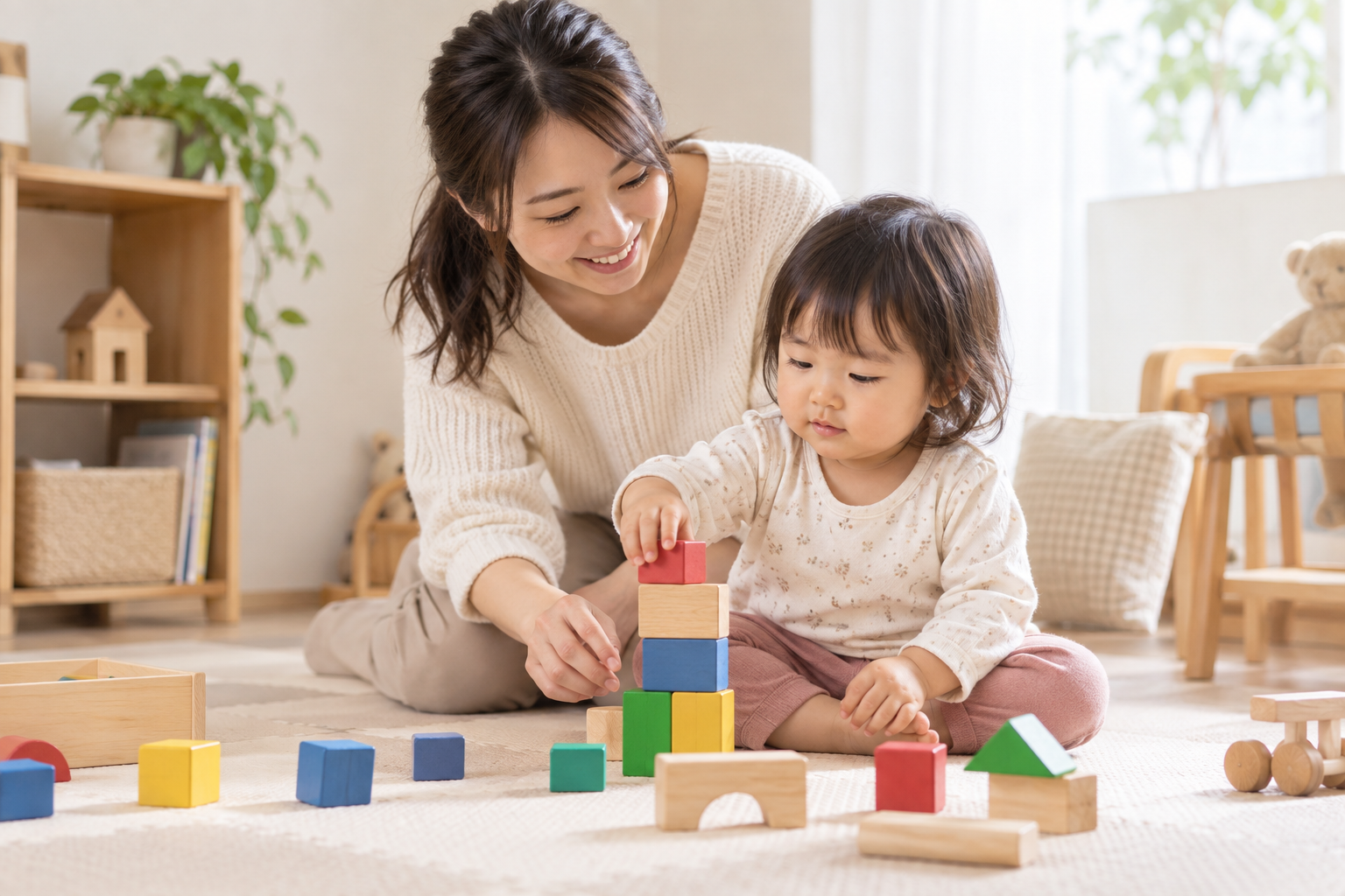 親子で積み木遊びを楽しむイメージ