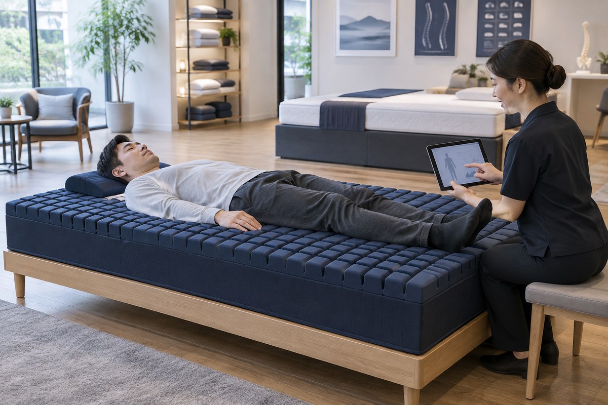 西川のAiRを睡眠相談で試す様子を表したAI生成イメージ