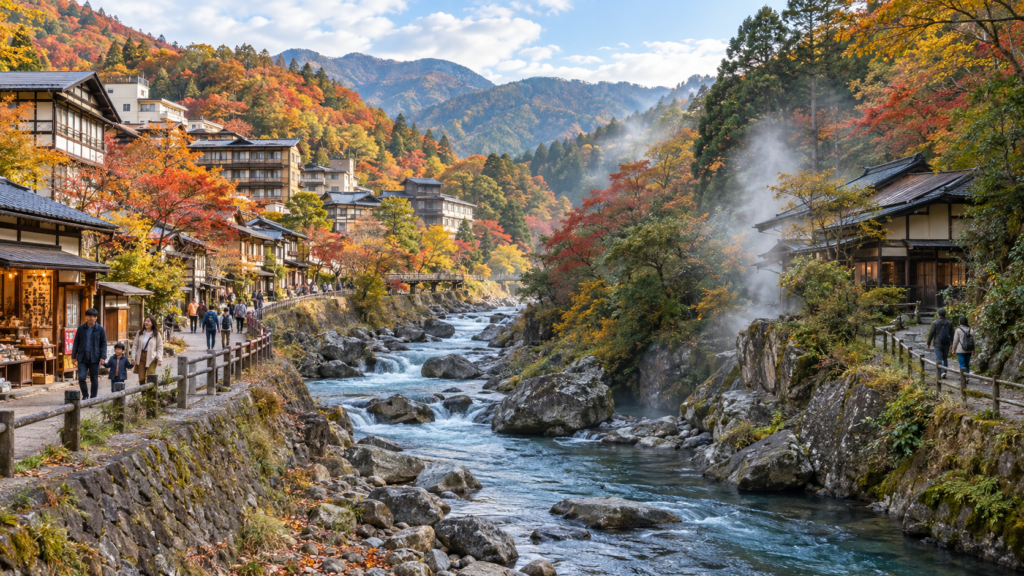 秋保温泉と作並温泉の旅の雰囲気を表した比較イメージ