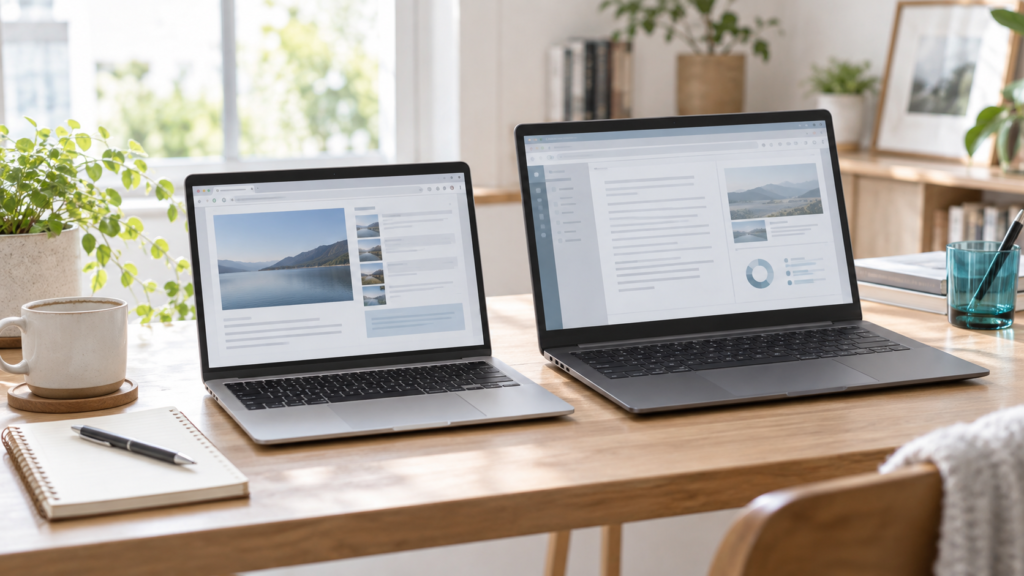 ChromebookとWindowsのノートパソコンを比較するイメージ