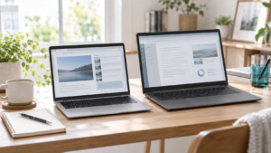 ChromebookとWindowsのノートパソコンを比較するイメージ