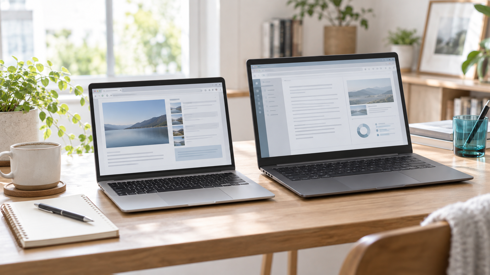 ChromebookとWindowsのノートパソコンを比較するイメージ