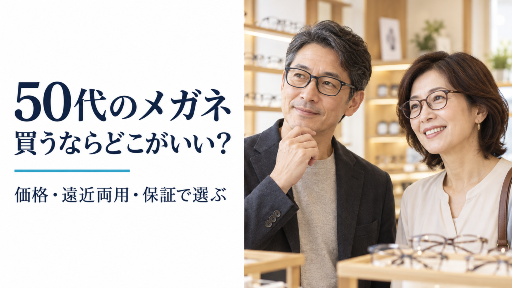 50代のメガネ購入先を価格・遠近両用・保証で比較する記事のAI生成イメージ
