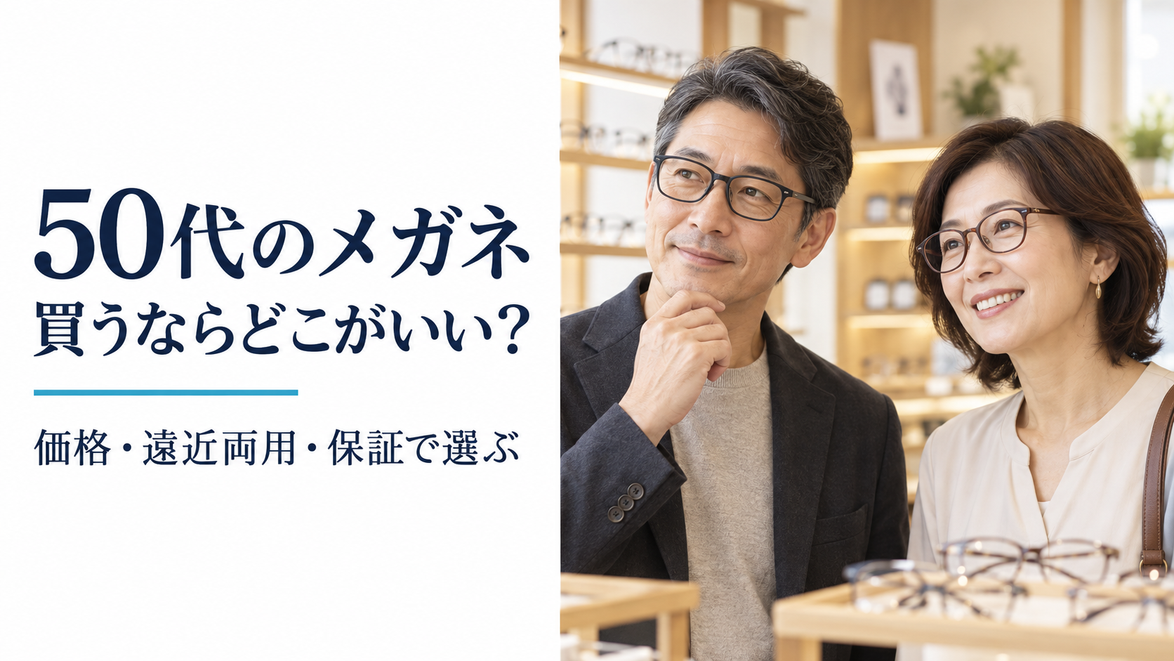 50代のメガネ購入先を価格・遠近両用・保証で比較する記事のAI生成イメージ