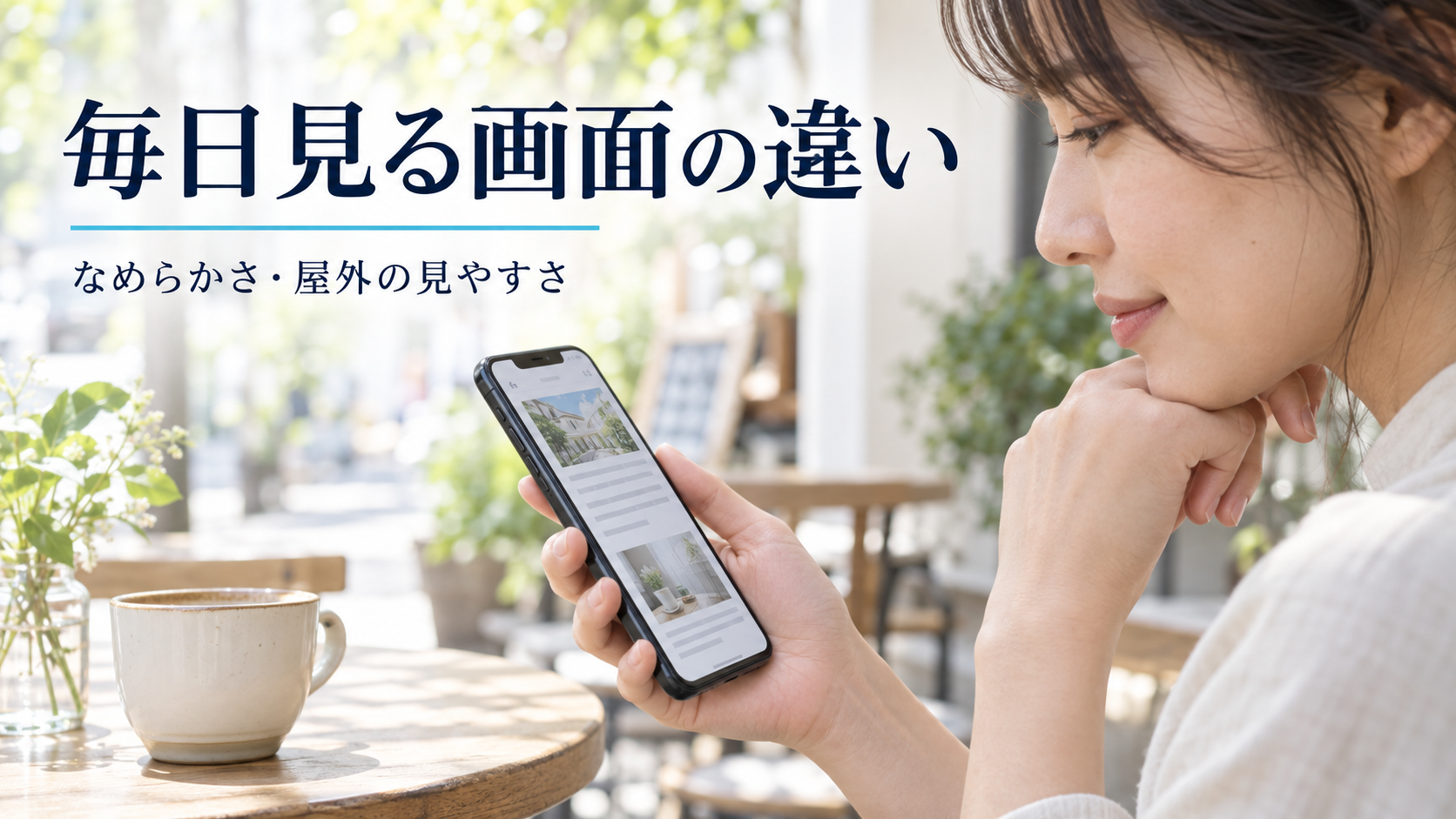 スマートフォンの画面を屋外で確認するイメージ