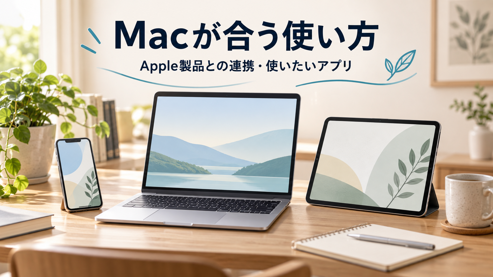 ノートパソコンとスマートフォン、タブレットの連携を表現したAIイメージ