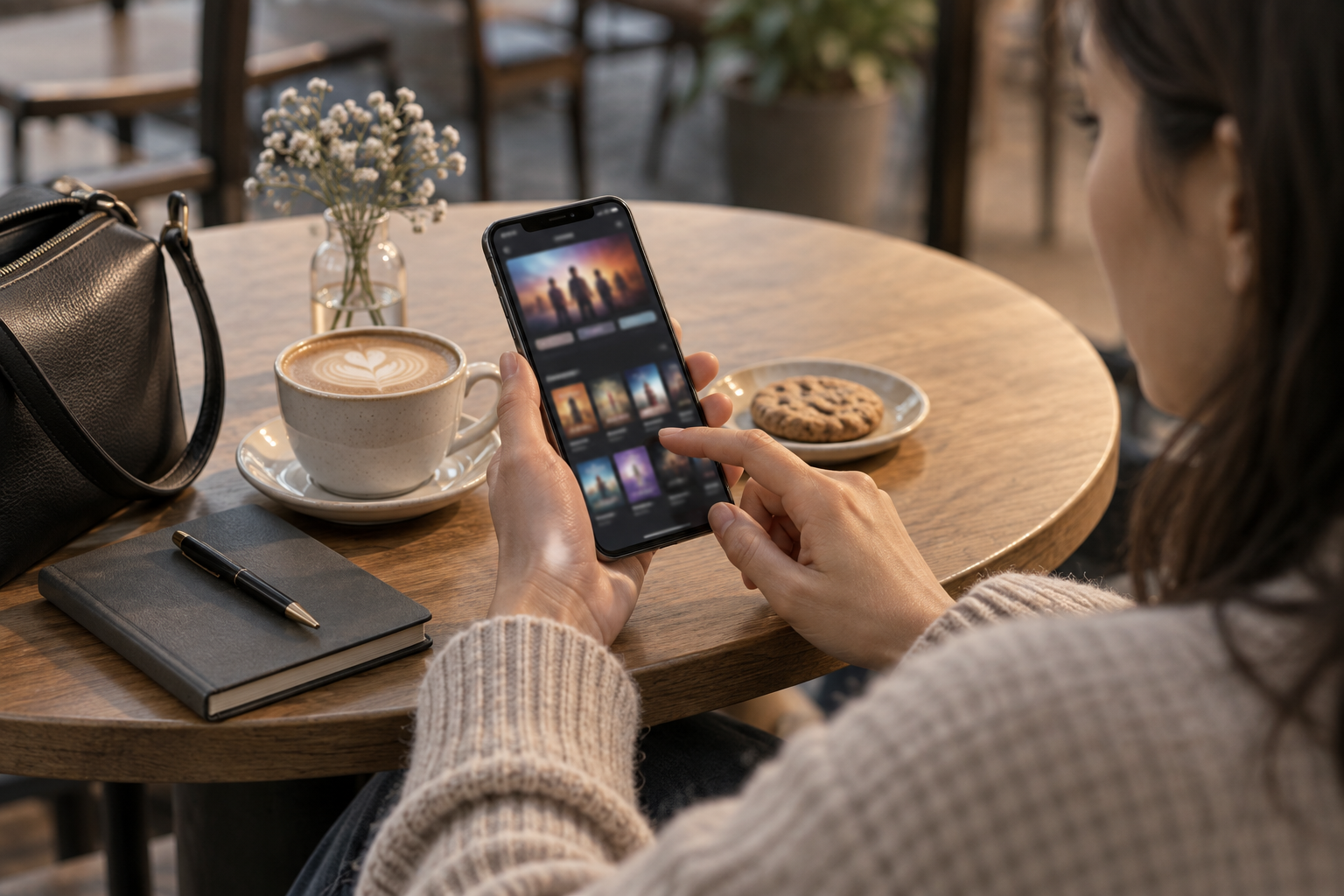 スマートフォンで映画鑑賞の予定を確認するイメージ