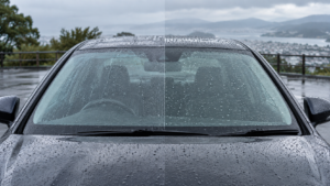 雨粒が付いた車のフロントガラスのイメージ
