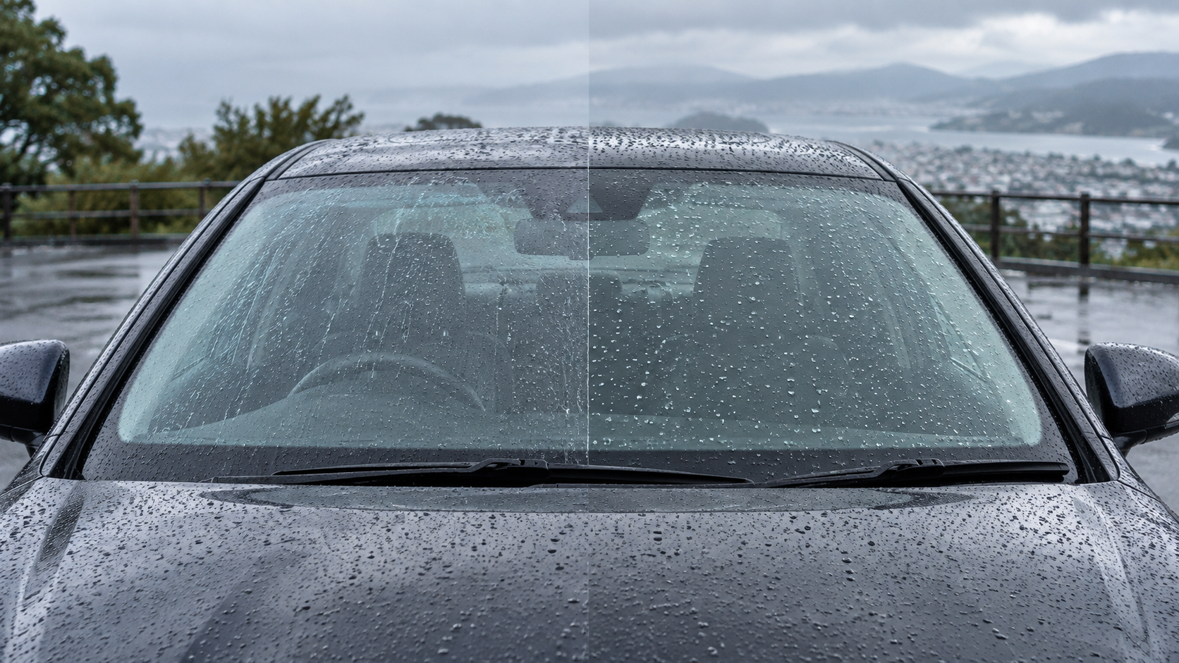 雨粒が付いた車のフロントガラスのイメージ
