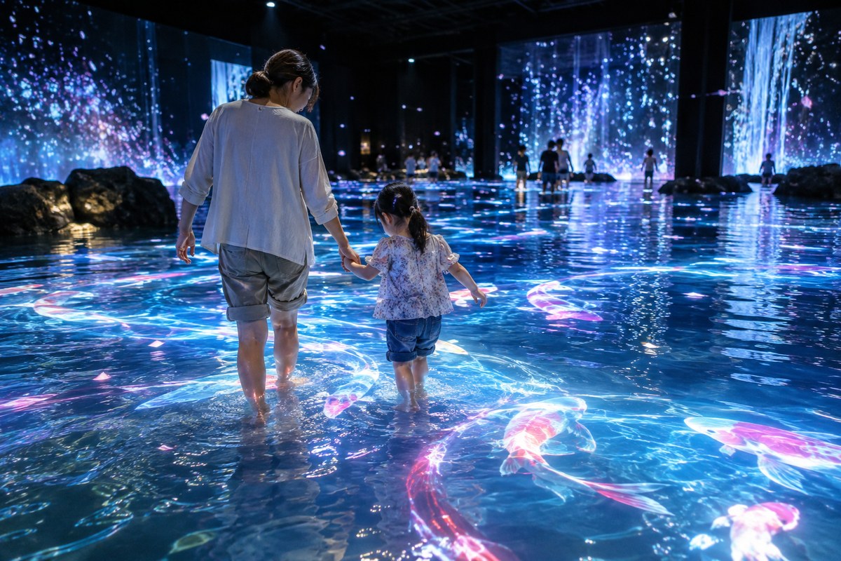 チームラボプラネッツの水と光の体験を表したAI生成イメージ