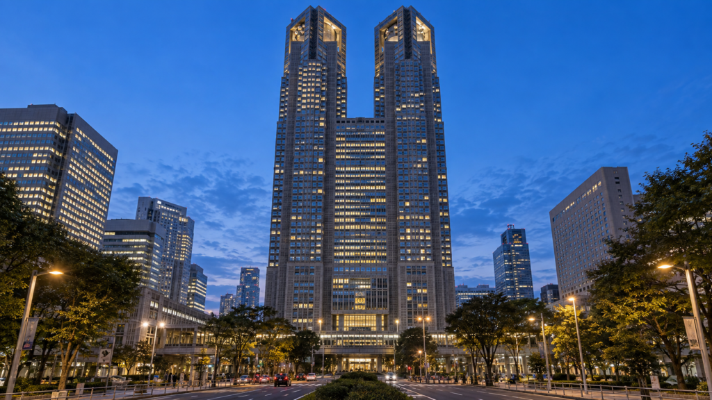 夕暮れの東京都庁第一本庁舎をイメージした画像
