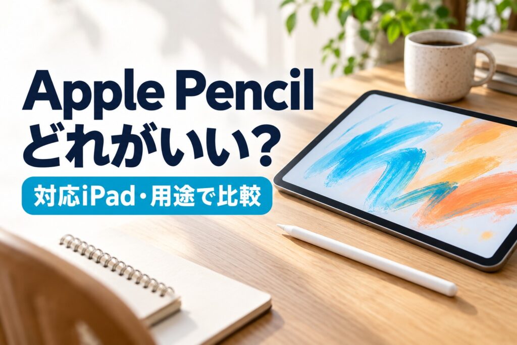 Apple Pencilはどれがいい？対応iPad・用途で比較する記事の実写風AI生成アイキャッチ