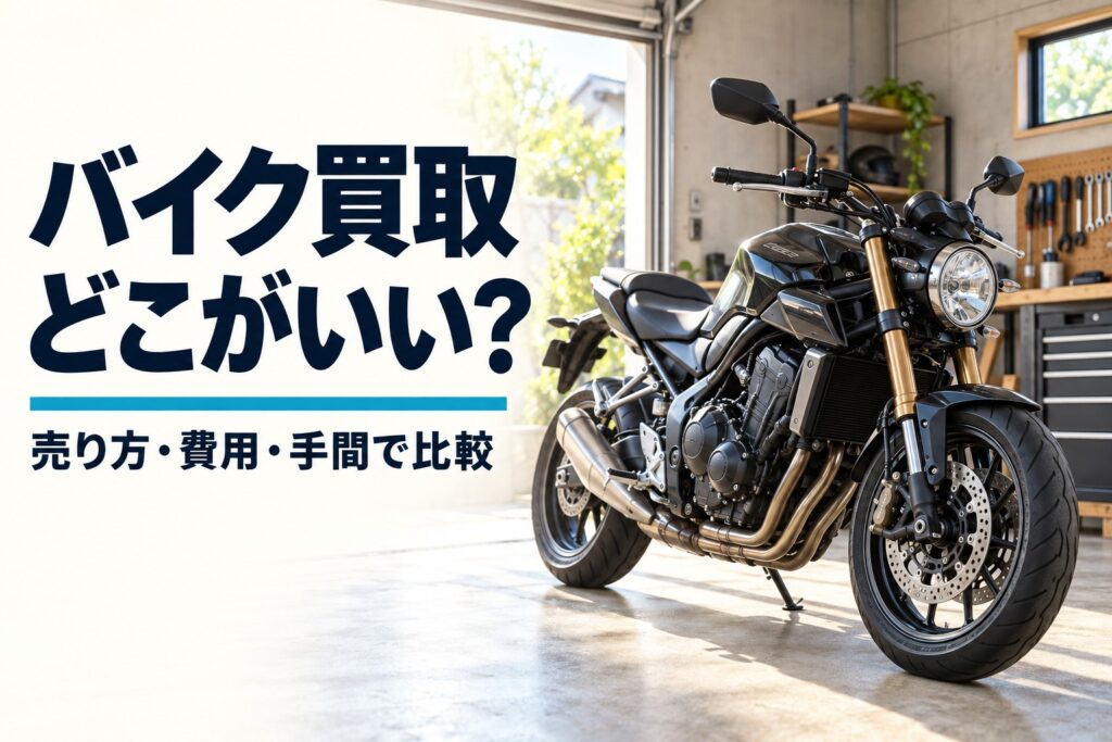 バイク買取どこがいい？売り方・費用・手間で比較する記事のアイキャッチ（実写風AI生成）