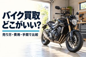バイク買取どこがいい？売り方・費用・手間で比較する記事のアイキャッチ（実写風AI生成）
