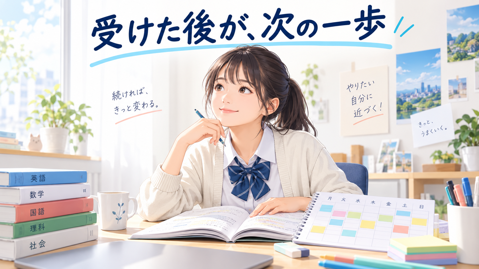 模試の振り返りと1週間の学習計画を考える高校生のイラスト