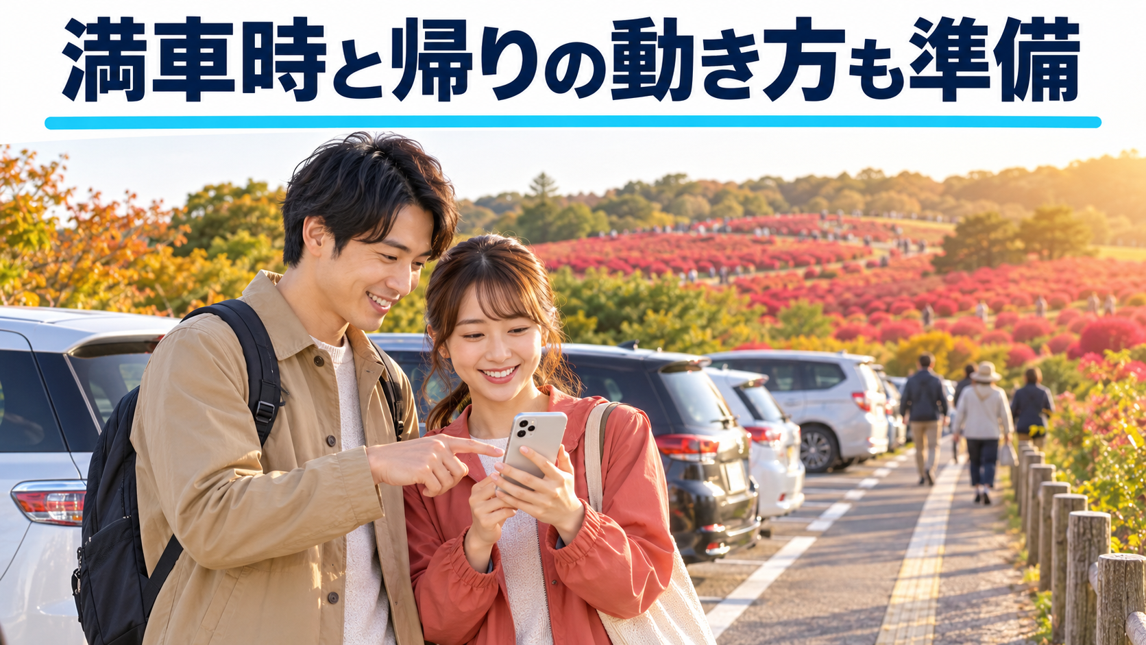 駐車位置を確認し帰りの移動を準備するイラスト
