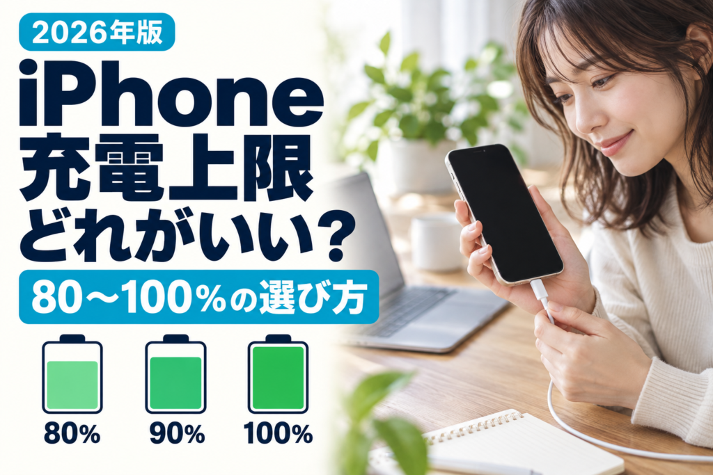 iPhoneの充電上限はどれがいい？80～100％の選び方【2026年版】（実写風AI生成）