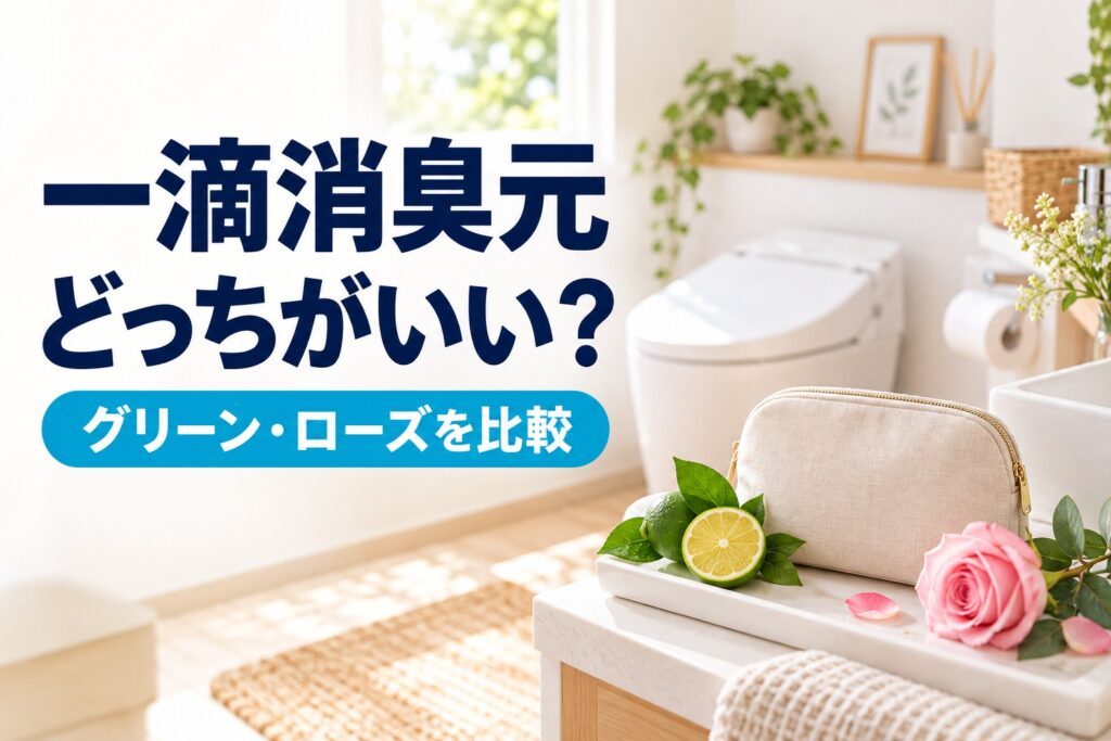 一滴消臭元はどっちがいい？グリーン・ローズを比較する記事の実写風AI生成アイキャッチ