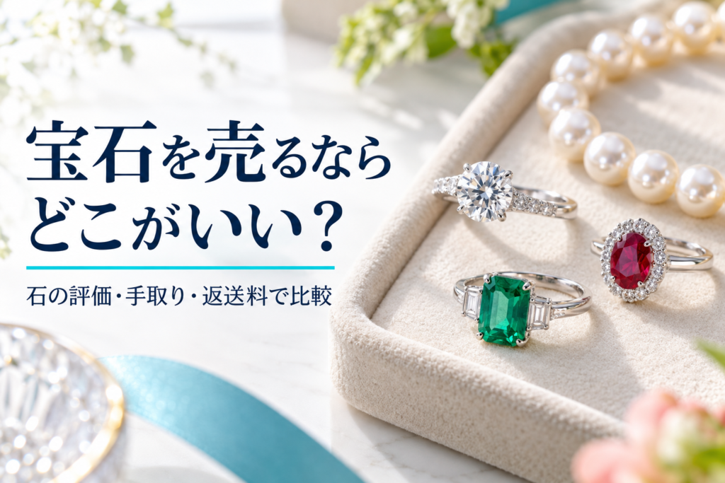 宝石を売るならどこがいい？石の評価・手取り・返送料で比較する記事のアイキャッチ（AI生成イメージ）