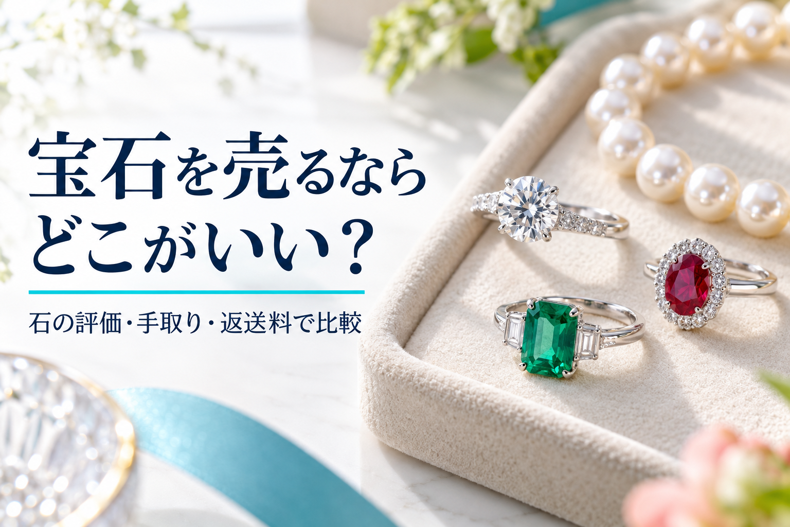 宝石を売るならどこがいい?石の評価・手取り・返送料で比較する記事のアイキャッチ(AI生成イメージ)