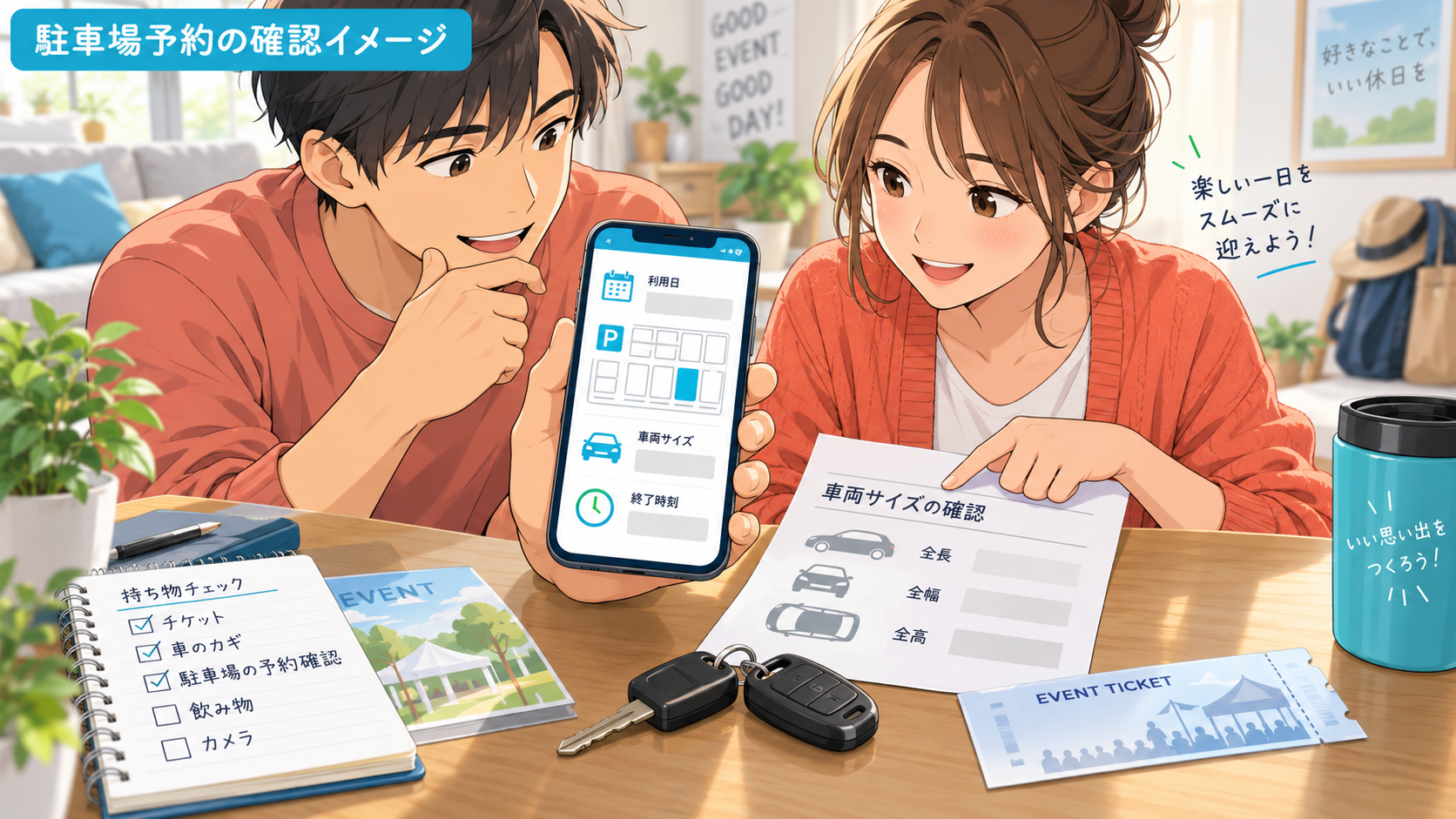 車の大きさと利用時間を確認する来場準備のAI生成イメージ