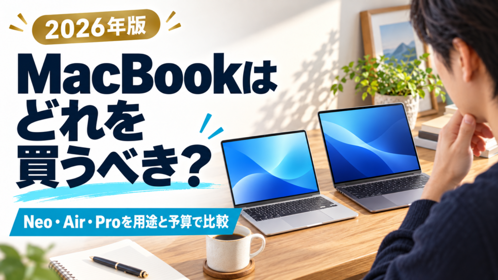 MacBookはどれを買うべき？Neo・Air・Proを用途と予算で比較する2026年版記事のアイキャッチ