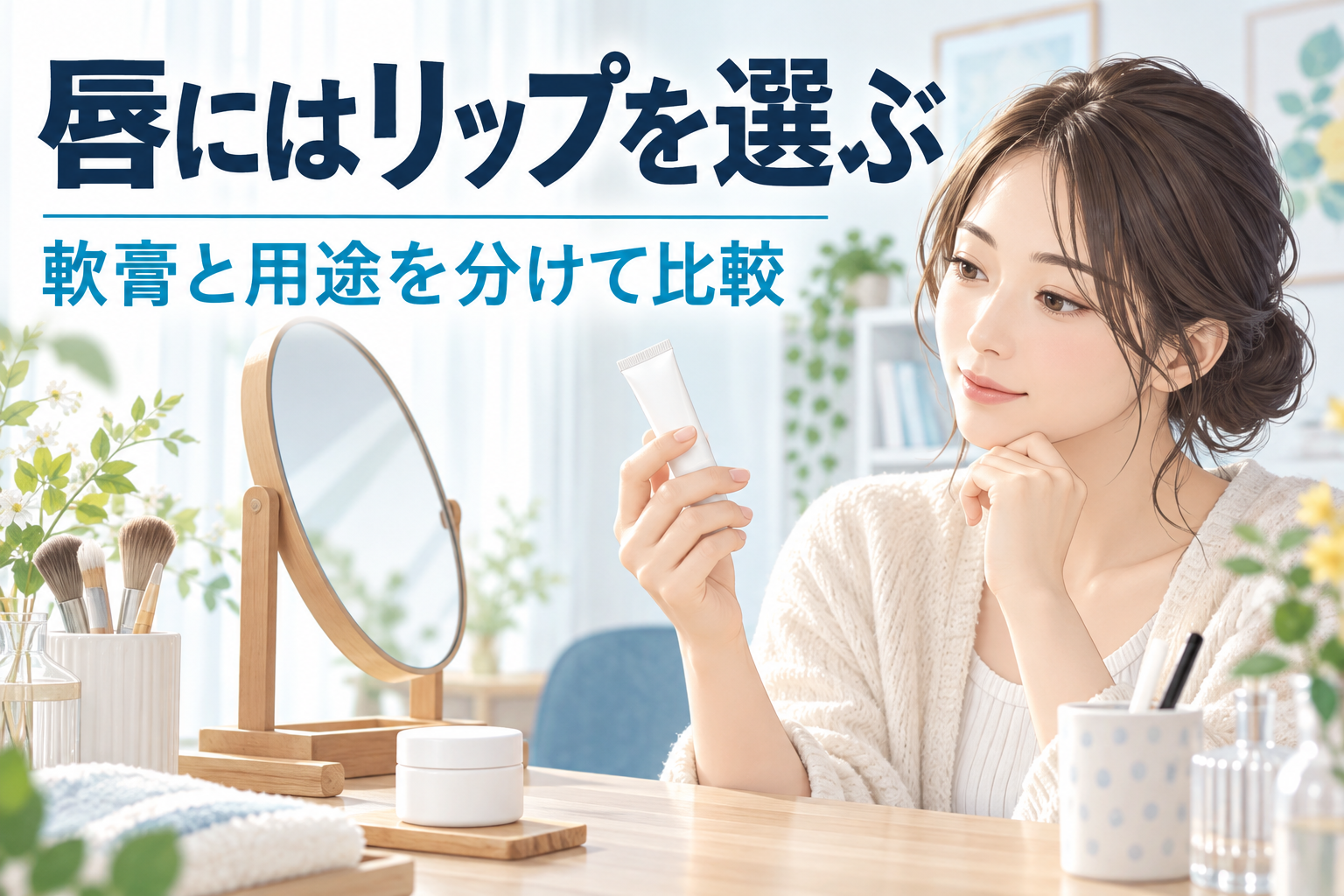 唇にはリップを選び、軟膏と用途を分けるAI生成イラスト