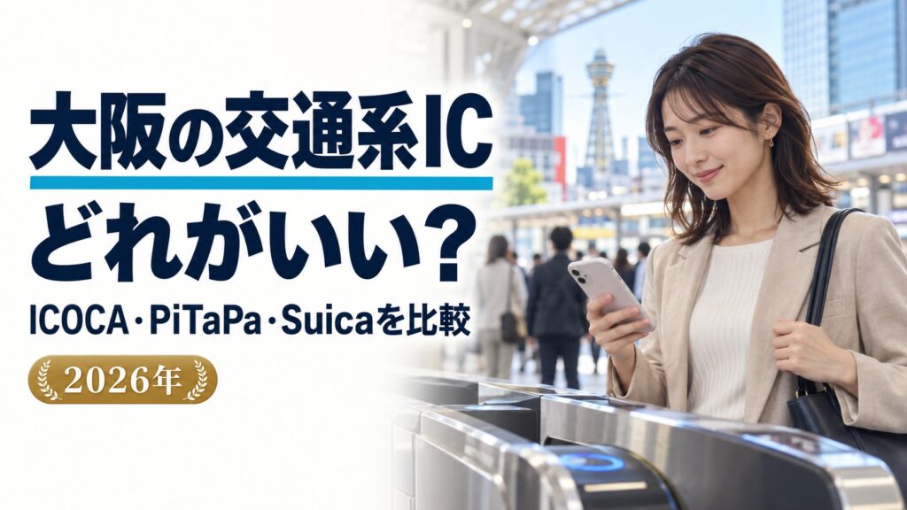 大阪の交通系ICカードはどれがいい・タイトル入り実写風AI生成アイキャッチ