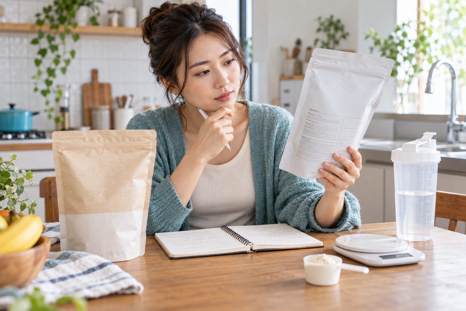 購入前に原材料と1食当たりの栄養表示を見比べる