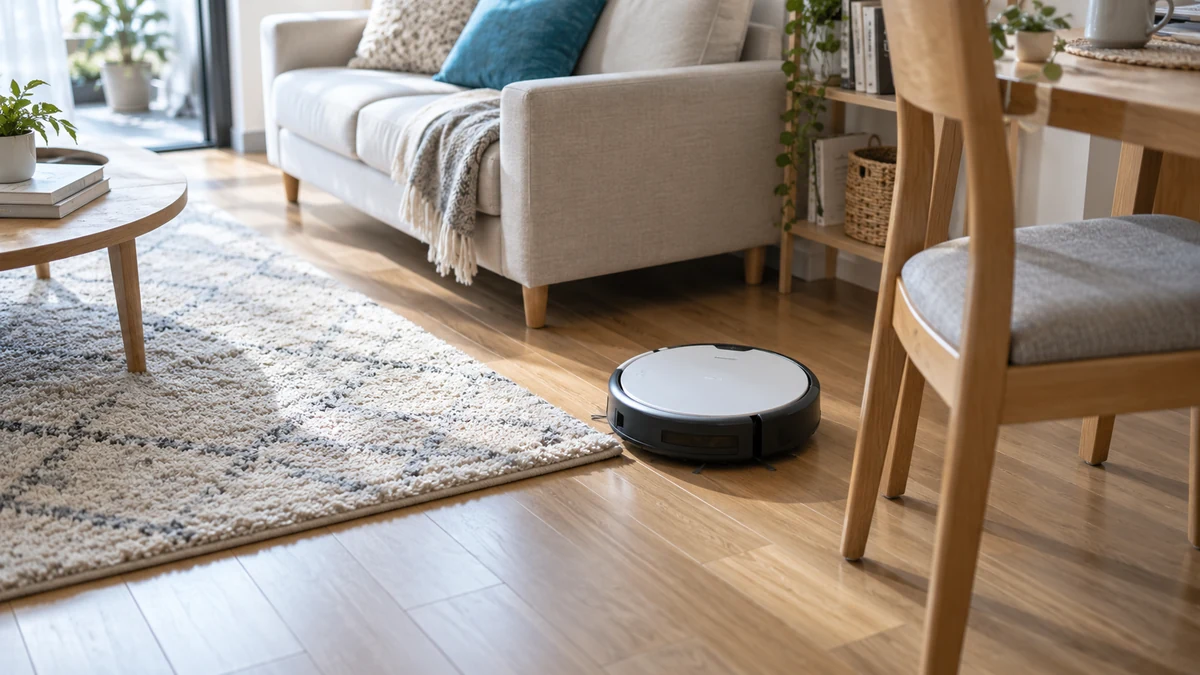 リビングでロボット掃除機を使うイメージ