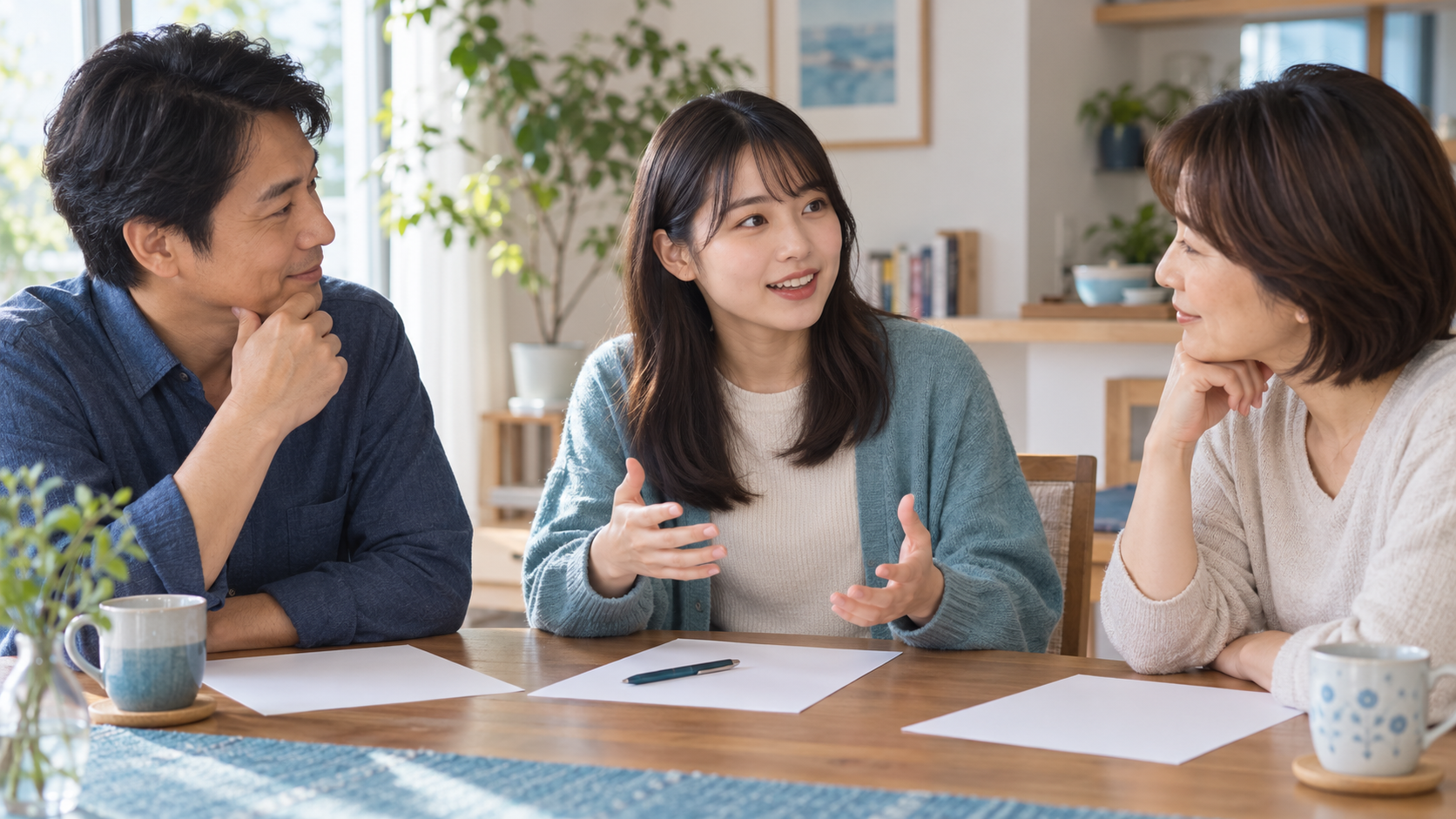 学生が家族と奨学金の保証方法について話し合うイメージ