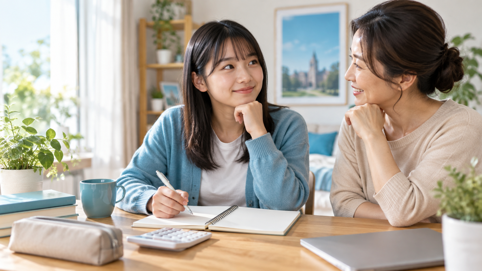 奨学金の保証方法について学生と保護者が話し合うイメージ
