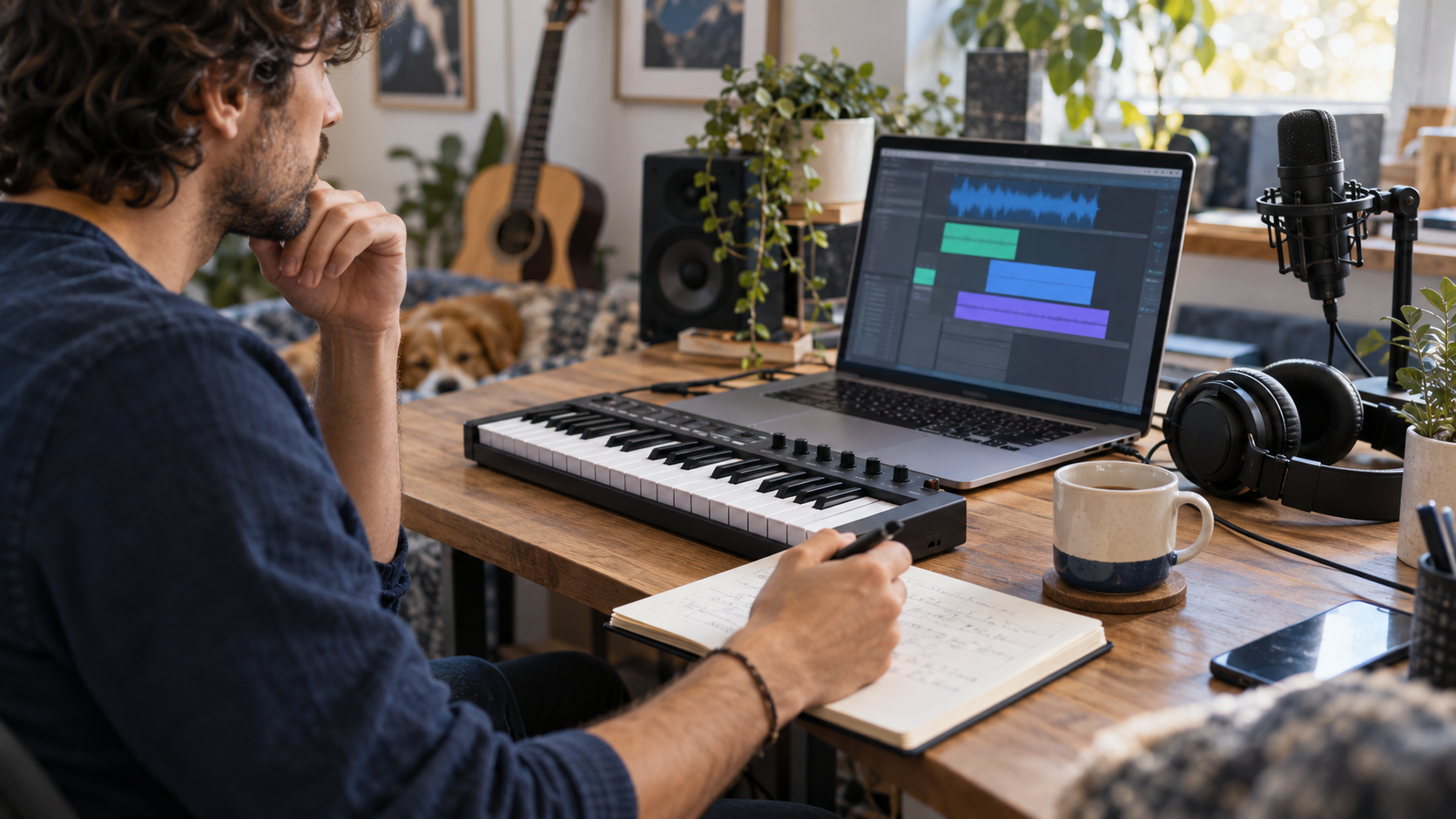 自宅の音楽制作環境で録音と打ち込みの作業を考えるイメージ