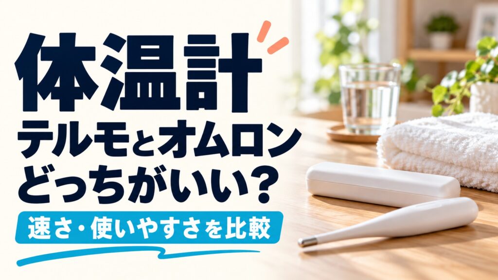 体温計はテルモとオムロンどっちがいい？速さ・使いやすさを比較するタイトル入り実写風AIイメージ