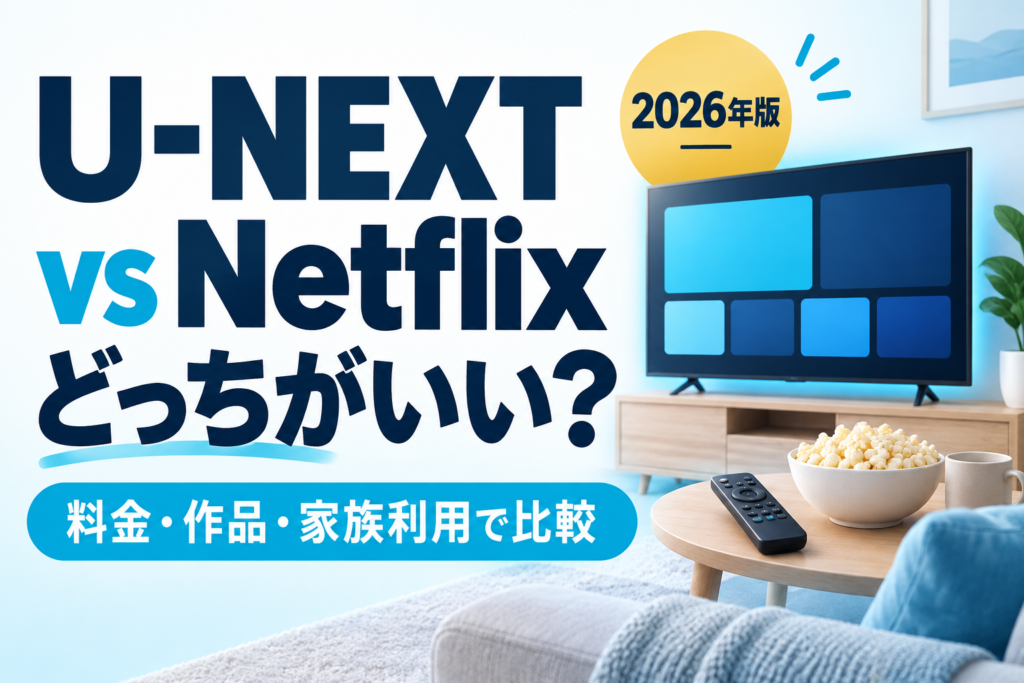 U-NEXTとNetflixはどっちがいい？料金・作品・家族利用を比較するタイトル入りAI生成イメージ