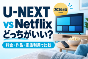 U-NEXTとNetflixはどっちがいい？料金・作品・家族利用を比較するタイトル入りAI生成イメージ